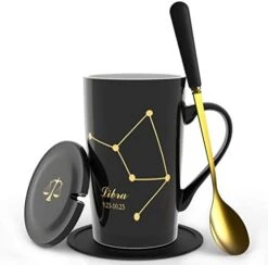 -15oz Scorpio Coffee Mug With Long Handle Spoon Lid Birthday Gift Ceramic Creative Constellation Zodiac Capacity Tea Cup For Cocoa Water Milk Juice (Scorpio-Black Gold) -KitchenAid Shop 41iqtfp pyL. AC