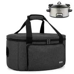 Uxja Insulated Slow Cooker Bag (with A Bottom Pad And Lid Fasten Straps), Slow Cooker Carrier Fits For Most 6-8 Quart Oval Slow Cooker, Black