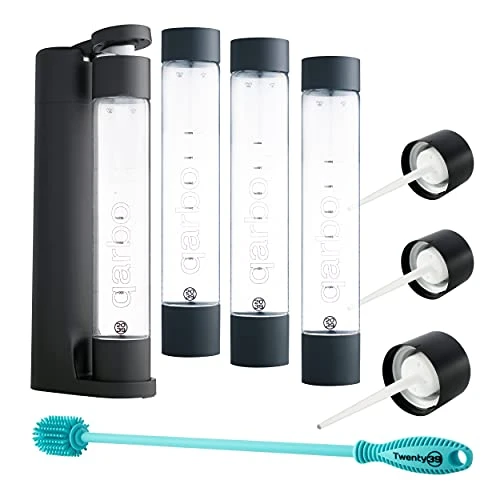 Wenty39 Qarbo Sparkling Water Maker Party Plus Bundle With 4 Bottles, 3 Aircharge Caps And Cleaning Brush (Black) 3 Wenty39 Qarbo Sparkling Water Maker Party Plus Bundle With 4 Bottles, 3 Aircharge Caps And Cleaning Brush (Black)