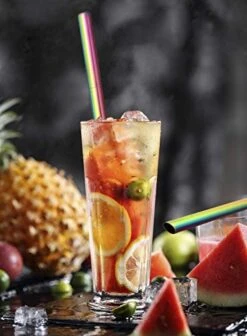 5 Pcs 10" Reusable Boba Straws & Smoothie Straws - Rainbow Colors & Angled Tips, 0.5" Wide Stainless Steel Straws, Metal Straws For Bubble Tea, Milkshakes, Jumbo Drinks | 2 Cleanning Brushes & 1 Case -KitchenAid Shop 41j4DiOlqDL