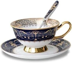 Euro Style Bone China Cup& Saucer Set, Ceramic Tea Coffee Cup For Home Kitchen Wedding (Retro Flower Pattern- Dark Blue) -KitchenAid Shop 41jHHZlILvL. AC