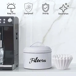 Coffee Filter Holder For Counter, Coffee Filter Holder Storage White Enamelware Basket Container Round With Lid, Rustic Farmhouse Coffee Bar Décor 9 Coffee Filter Holder For Counter, Coffee Filter Holder Storage White Enamelware Basket Container Round With Lid, Rustic Farmhouse Coffee Bar Décor -KitchenAid Shop 41jKksaSjFL