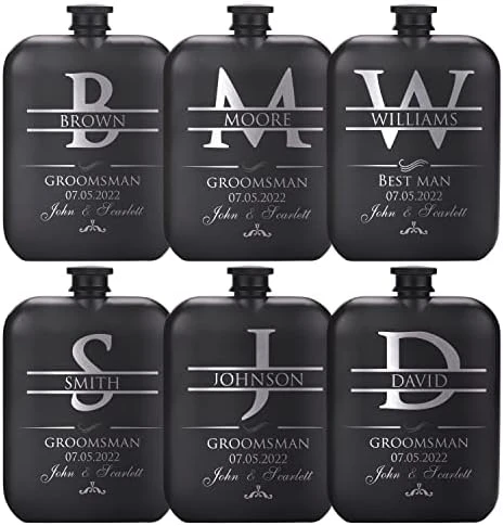 Groomsmen Gifts Set Of 6, Personalized Groomsmen Flask Set W Optional Gift Box - Wedding Favor, Engraved 6oz Stainless Steel Flask, Custom Flask Gift Set, Black #2 11 Groomsmen Gifts Set Of 6, Personalized Groomsmen Flask Set W Optional Gift Box - Wedding Favor, Engraved 6oz Stainless Steel Flask, Custom Flask Gift Set, Black #2 - Image 9