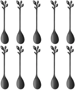 Black Swan Base Holder With 5-Pieces 4.7-inch Small Coffee Spoons And 5-Pieces Dessert Fork,Leaf Handle Set (Black & Gold) -KitchenAid Shop 41jTf9d0ayL. AC