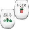Succulent Plant Cactus Gifts For Women- Set Of 2 Funny Wine Glasses 15oz - Plant Lover Gift Mug - What The Fucculent- Pot Head Crazy - Plant Lady Wine Glass Tumbler - Custom Stemless Wine Glasses