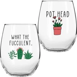 Succulent Plant Cactus Gifts For Women- Set Of 2 Funny Wine Glasses 15oz - Plant Lover Gift Mug - What The Fucculent- Pot Head Crazy - Plant Lady Wine Glass Tumbler - Custom Stemless Wine Glasses -KitchenAid Shop 41jhxuQkHCL. AC