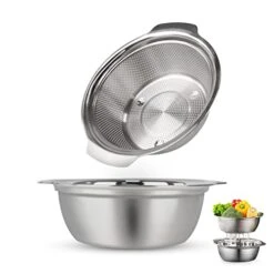 18/8 Stainless Steel Colander, POJORY Easy Grip Micro-Perforated, Strainer With Integrated Design Handles, Colander For Washing Vegetables, Fruit And Draining Cooked Pasta-2 Pack Colander (5-Quart)