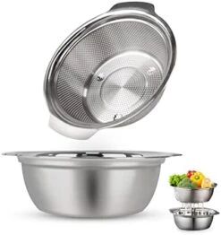 18/8 Stainless Steel Colander, POJORY Easy Grip Micro-Perforated, Strainer With Integrated Design Handles, Colander For Washing Vegetables, Fruit And Draining Cooked Pasta-2 Pack Colander (5-Quart) -KitchenAid Shop 41jm6M9osUL. AC