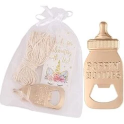 24 Pack Poppin Bottle Shaped Bottle Opener Baby Shower Favor 1st Birthday Gifts For Guest Wedding Party Favor Party Souvenir And Birthday Party Keepsake Decoration (White, 24)