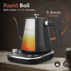 Electric Gooseneck Kettle, Electric Kettle With Heating Base With Buttons And LED Display, Pure Stainless Steel Inner Electric Tea Kettle, 1200W Fast Heating, Pour Over Coffee Kettle, 0.8L -KitchenAid Shop 41jqDQRHNHL