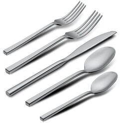Cube 20-Piece Forged Silverware Set Stainless Steel Flatware Set,Service For 4,Matte Satin Polished Cutlery Set,Dishwasher Safe