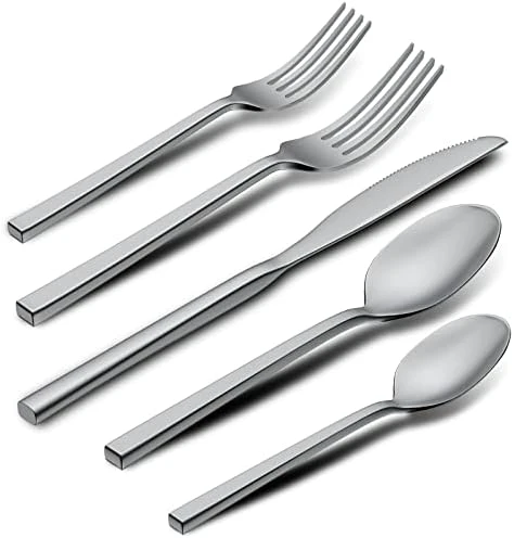 Cube 20-Piece Forged Silverware Set Stainless Steel Flatware Set,Service For 4,Matte Satin Polished Cutlery Set,Dishwasher Safe 10 Cube 20-Piece Forged Silverware Set Stainless Steel Flatware Set,Service For 4,Matte Satin Polished Cutlery Set,Dishwasher Safe - Image 8