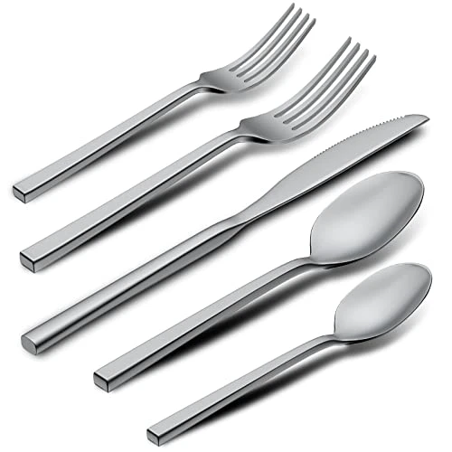 Cube 20-Piece Forged Silverware Set Stainless Steel Flatware Set,Service For 4,Matte Satin Polished Cutlery Set,Dishwasher Safe 3 Cube 20-Piece Forged Silverware Set Stainless Steel Flatware Set,Service For 4,Matte Satin Polished Cutlery Set,Dishwasher Safe