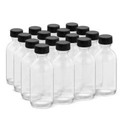 2OZ Small Glass Bottles With Lids And Funnels, 60ml Boston Round Glass Bottles, Leakage-Proof Mini Travel Bottles, Perfect For Diy Essential Oils, Perfumes, Whiskey And Juices, 16Pack Clear
