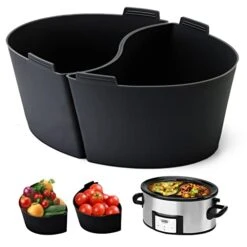 Silicone Slow Cooker Divider Liners，Reusable Leakproof Silicone Crockpot Liner，Food-Grade Dishwasher Safe Material，Fit For Crock Pots 6-Quart & 7-Quart (Black)