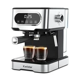 Espresso Machine 15 Bar High Pressure Foaming Coffee Maker, LCD Digital Touch Display And NTC Precise Temperature Control, Brushed Stainless Steel For Cappuccino Latte Macchiato