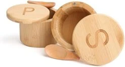 - Salt And Pepper Bowls With Lid, Bamboo Salt And Pepper Cellar With Spoons, Salt And Pepper Holder Engraved With S & P, 3.5 X 3 Inches, Ideal Gifts For Mom & Housewarming Gifts, 6 Oz, Set Of 2 -KitchenAid Shop 41k4e3Y8hwL. AC