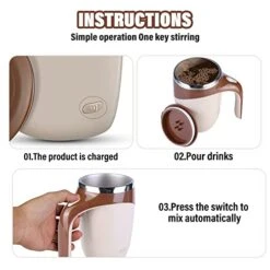 Magnetic Stirring Coffee Mug: 380 Ml Brown Rechargeable Stainless Steel Automatic Magnetic Stirring Cup, Portable Self Stirring Mug For Hot Chocolate, Tea, Milk, Home, Office, School, Kitchen -KitchenAid Shop 41k6gLDSYVL