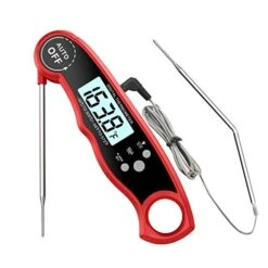In Oven Digital Meat Thermometer,Updated Dual Probe Instant Read Oven Safe With Alarm Function Big Back-light Screen Magnetic Portable For Food Meat Kitchen Outdoor BBQ Cooking Grill Smoker,Red