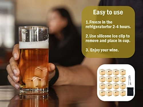 16 PCS Stainless Steel Whiskey Golden Ice Cubes,Gold Stainless Steel Whiskey Stones,Gold Stainless Steel Ice Cubes,for Whiskey,Wine Chiller,Beer,Vodka,Liqueurs,Drinks Cooler Set(Gold) 9 16 PCS Stainless Steel Whiskey Golden Ice Cubes,Gold Stainless Steel Whiskey Stones,Gold Stainless Steel Ice Cubes,for Whiskey,Wine Chiller,Beer,Vodka,Liqueurs,Drinks Cooler Set(Gold) - Image 7