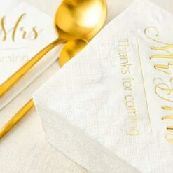 Wedding Napkins Mr And Mrs Gold Cocktail Beverage Dessert Napkins For Wedding Shower Engagement Party Decorations, Wedding Cake Table Decor Supplies. 100 Pcs, 3-Ply -KitchenAid Shop 41kPWxmydJL