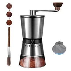 Manual Coffee Bean Grinder,Manual Coffee Grinder,Manual Burr Coffee Grinder 8 Scale Conical Ceramic With Cleaning Boar Bristle Brush Beans For Family,camping(SWD-01)