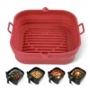 Silicone Air Fryer Liners Square - Reusable Airfryer Silicone Basket - Easy To Clean Air Fryers Silicone Pot For 5.8 To 8 Qt Air Fryer Baking Tray Oven Accessories, 8.5 Inch Large(Red)