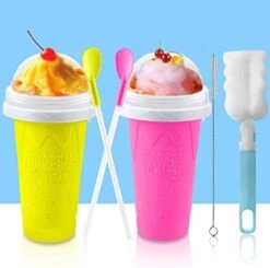 2PC Slushie Maker Cup,DIY Frozen Magic Slushy Cup,Double Layers Silica Smoothie Pinch Ice Cup,Quick Cooling Cup Homemade Milk Shake Ice Cream Maker (Blue+Green) -KitchenAid Shop 41kg9eiepbL. AC
