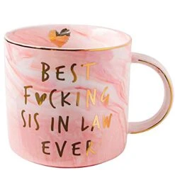 Best Sister In Law Ever Funny Gifts Mug - Pink Marble Ceramic Coffee Cup 11.5 Oz
