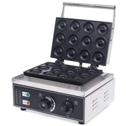13.38*10.63*9.05inch 12-hole Commercial/Home Nonstick Donut Maker Machine,Stainless Steel Electric Doughnut Making Machine,Baking Time:1-5 Minutes For One Tray,Each Donut Diameter:1.97inch