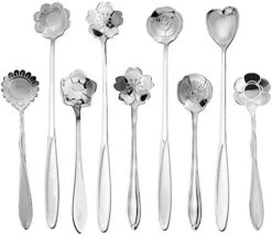 9 Pcs Flower Spoon Coffee Teaspoon Set, ESRISE Stainless Steel Tea Spoon Dessert Spoon, Cute Demitasse Scoop For Stirring Drink Mixing Milkshake Jam (Multi) -KitchenAid Shop 41l K33kTQL. AC