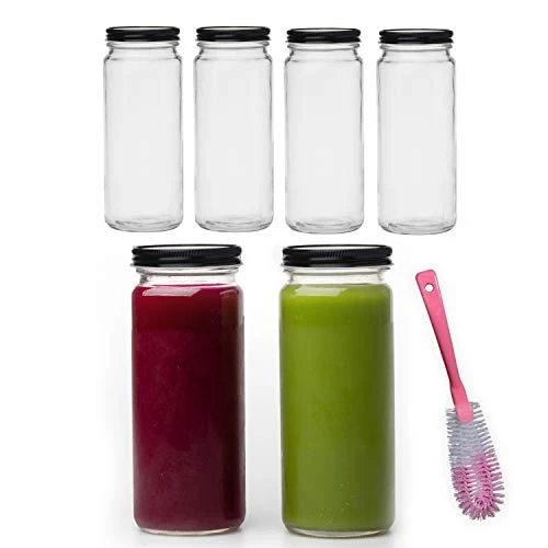 16 Oz Glass Bottles With Caps, 4 Juice Bottles Smoothie Cup Containers Metal Black Lids Includes A Brush 3 16 Oz Glass Bottles With Caps, 4 Juice Bottles Smoothie Cup Containers Metal Black Lids Includes A Brush