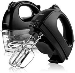 Vente Portable Electric Hand Mixer 5 Speed Mixing, 150W Powerful Blender For Baking & Cooking With 2 Stainless Steel Chrome Beater Attachments & Snap Clear Case Compact Easy Storage, Red HM161R -KitchenAid Shop 41lFyV77rAL. AC