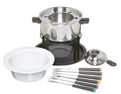 KitchenCraft 3-in-1 Fondue Set For Chocolate, Meat And Cheese, 6 Person, Silver