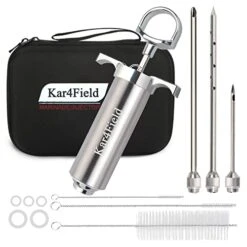 Kar4Field Meat Injector Syringe, 304-Stainless Steel Meat Injectors For Smoking With 3 Meat Needles, Heavy-Duty 2 Oz Flavor Injector Marinades For Meats Turkey, Storage Case Included For Outdoor BBQ