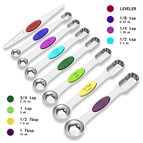 Magnetic Measuring Spoons Set, Stainless Steel Dual Sided Spoons Set Of 8, Stackable Teaspoon Tablespoon (Color, Rectangle) 3 Magnetic Measuring Spoons Set, Stainless Steel Dual Sided Spoons Set Of 8, Stackable Teaspoon Tablespoon (Color, Rectangle)