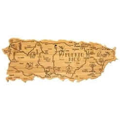 Destination Puerto Rico Shaped Serving And Cutting Board, Includes Hang Tie For Wall Display
