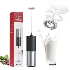 Handheld Milk Frother-Mini Coffee Foamer-Electric Kitchen Gadget-Portable Whisk Drink Mixer For Coffee Latte, Cappuccino, Hot Chocolate, Battery Operated (Stainless Steel)