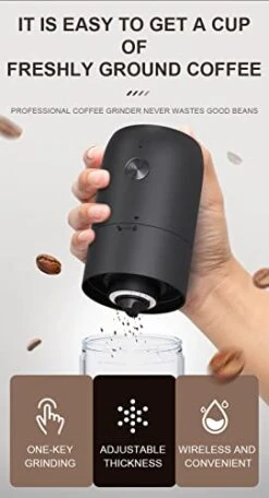 Electric Coffee Grinder Portable -One Button Control Coffee Bean Grinder Core Espresso Grinder Strong Power Uniform Grinding Adjustable ThicknessUSB-Rechargeable (Black) -KitchenAid Shop 41lciKWxf1L