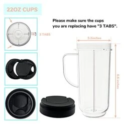 Blender 2 Pack Tall 22oz Cups Mugs With Flip Top To-Go Lids & Cross Blade With Gaskets, Replacement Parts Compatible With Magic Bullet Blenders 250W Series MB1001 MB1001B MBR-0301 MBR-1101 MBR-1701 -KitchenAid Shop 41ljN8i7svL