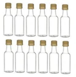 12 Pcs 50 Ml Clear Plastic Liquor Bottles With Gold Cap - MADE IN USA