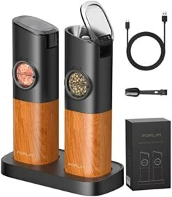 Rechargeable Salt And Pepper Grinder Set With Charging Base, Automatic Electric Pepper Mill, Adjustable Coarseness, Auto Dust Lids + LED Light, USB Type-C Cable, One Hand Operation, 2 Pack -KitchenAid Shop 41lm6fjJPgL. AC