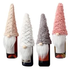 4 Pack Christmas Wine Bottle Covers Handmade And Soft Plush Wine Bottle Toppers For Christmas Decorations Holiday Party Gifts