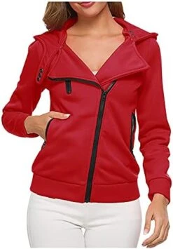 VODMXYGG Coats Women Casual Loose Solid Color Oblique-Zipper Long-Sleeved Warm Hoodie Add Buttons Pocket Plus Sweater -KitchenAid Shop 41lziiPkgKL. AC