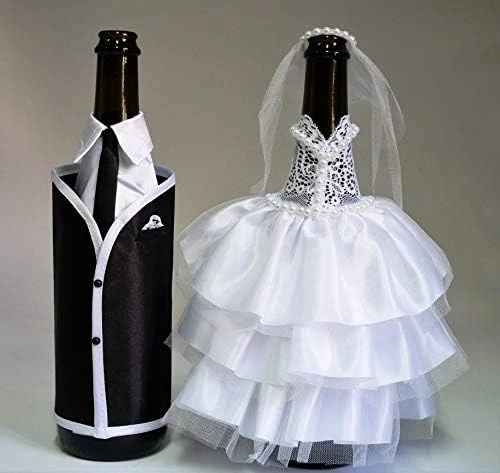 Bride And Groom Wine Bottle Covers- Wine Bottle Dress-up For Weddings- Wedding Gifts For The Couple- Fun Wine Bottle Covers- Wedding Centerpieces Decorations- Wine Décor- Wine Accessories (white) 10 Bride And Groom Wine Bottle Covers- Wine Bottle Dress-up For Weddings- Wedding Gifts For The Couple- Fun Wine Bottle Covers- Wedding Centerpieces Decorations- Wine Décor- Wine Accessories (white) - Image 8