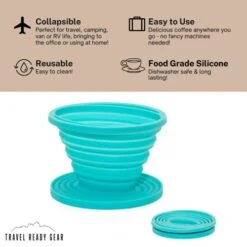 100% Silicone Collapsible Pour Over Coffee Maker Great For Travel, Backpacking, Camping, Vanlife (Teal)