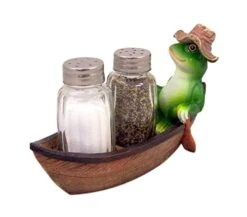 Croak Creek Canoe Resin Frog In Canoe Figurine With Glass Salt And Pepper Shaker Set Holder, 7 Inch -KitchenAid Shop 41mSpmWGBBL