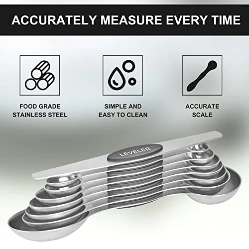 Measuring Spoons, Magnetic Measuring Spoons Set Of 8 Stainless Steel Dual Sided Teaspoon And Tablespoon Stackable With Leveler Fits In Different Spice Jars For Dry And Liquid Ingredients… (X1) 6 Measuring Spoons, Magnetic Measuring Spoons Set Of 8 Stainless Steel Dual Sided Teaspoon And Tablespoon Stackable With Leveler Fits In Different Spice Jars For Dry And Liquid Ingredients… (X1) - Image 4