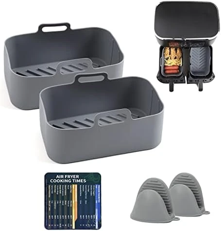 Cicano Air Fryer Silicone Pot For Ninja Dual Air Fryers, 5Pcs Set Reusable Liner Heat Resistance Silicon Bowls For Dual Basket Air Fryer, Microwave Red 9 Cicano Air Fryer Silicone Pot For Ninja Dual Air Fryers, 5Pcs Set Reusable Liner Heat Resistance Silicon Bowls For Dual Basket Air Fryer, Microwave Red - Image 7