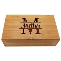Custom Personalized Wood Tea Box Caddy Organizer - Engraved Bamboo Tea Storage Holder